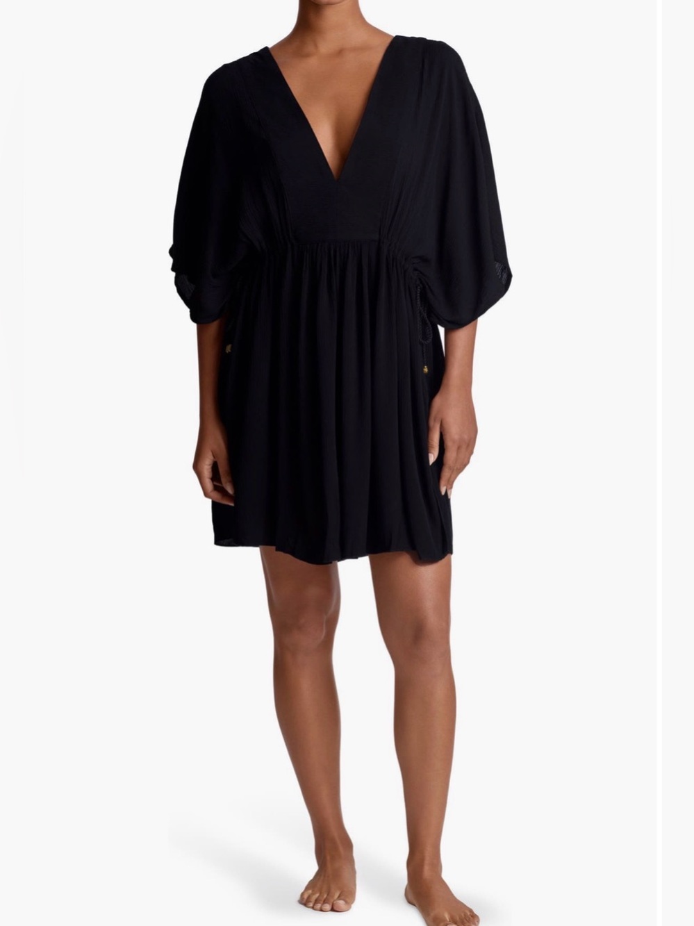 Lauren Ralph Lauren Black Crinkled Cover Up Tunic Beach Pool Size XL